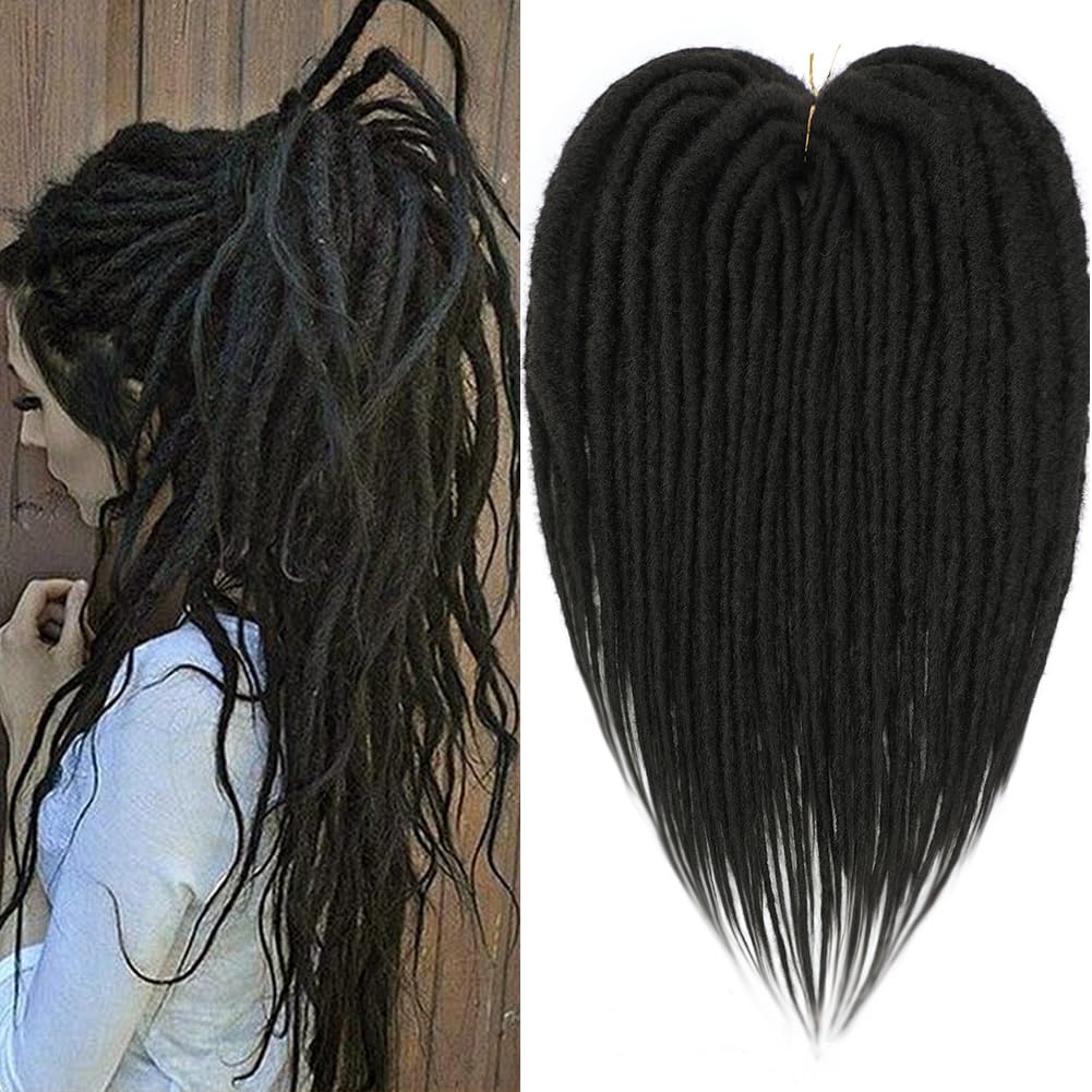 10 pcs Thick Dreadlock Extensions Single Ended, 24 inch 1cm Width Natural Black Handmade Viking Crochet Dreads Extensions-image-41