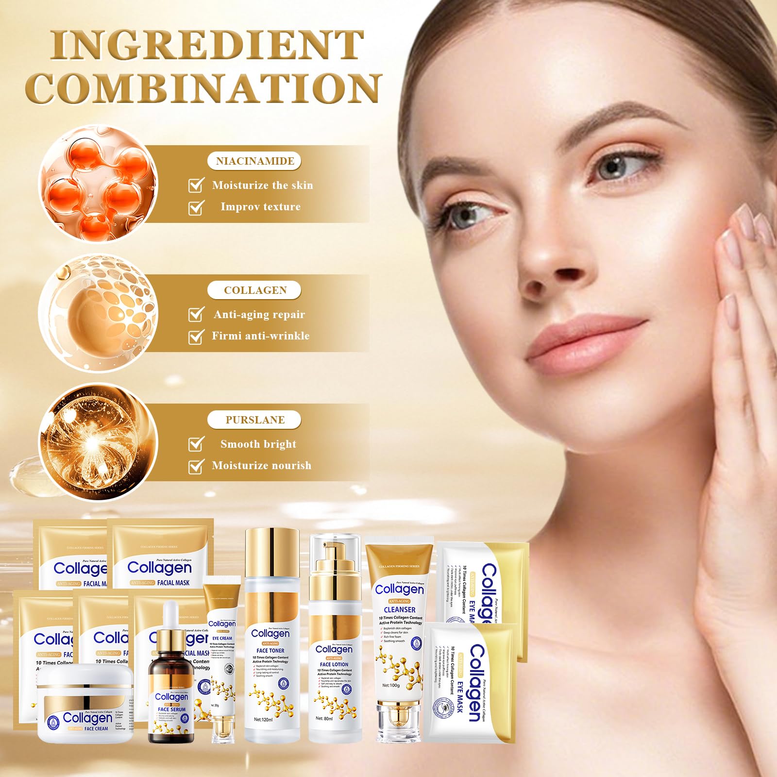 Set Skincare Collagene 13 Pezzi, Kit Skincare Viso Completo, Con Crema Collagene, Detergente Viso, Detergente, Crema Occhi, Siero Collagene, Cerotti Occhi, Maschera Collagene, Skincare Coreana Kit