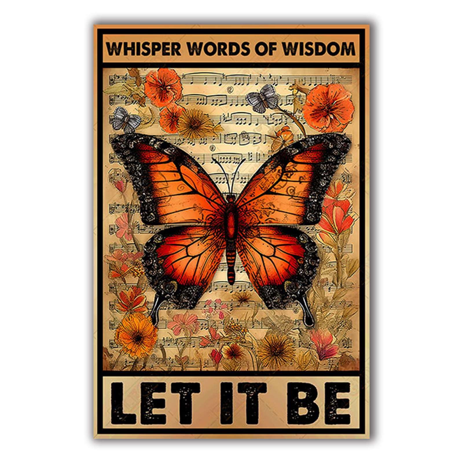 Anceky Funny Tin Signs Butterfly Whispering Words Of Wisdom Let It Be Metal Sign Vintage Wall Decor For Kitchen Home Window Outdoor Backyard 12×8 Inch