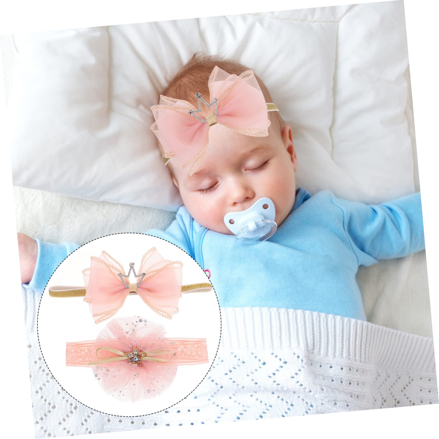 8pezzi Fascia Per Neonata Coroncina Accessorio Fotografico Per Battesimi e Speciali e