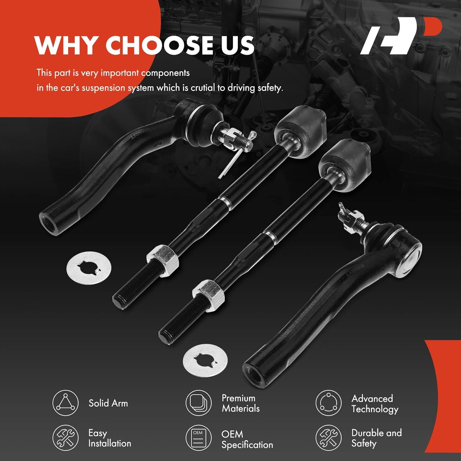 A-Premium Set of 4, Front Inner & Outer Tie Rod End Kit, Compatible with Toyota Echo 2000 2001 2002 2003 2004 2005