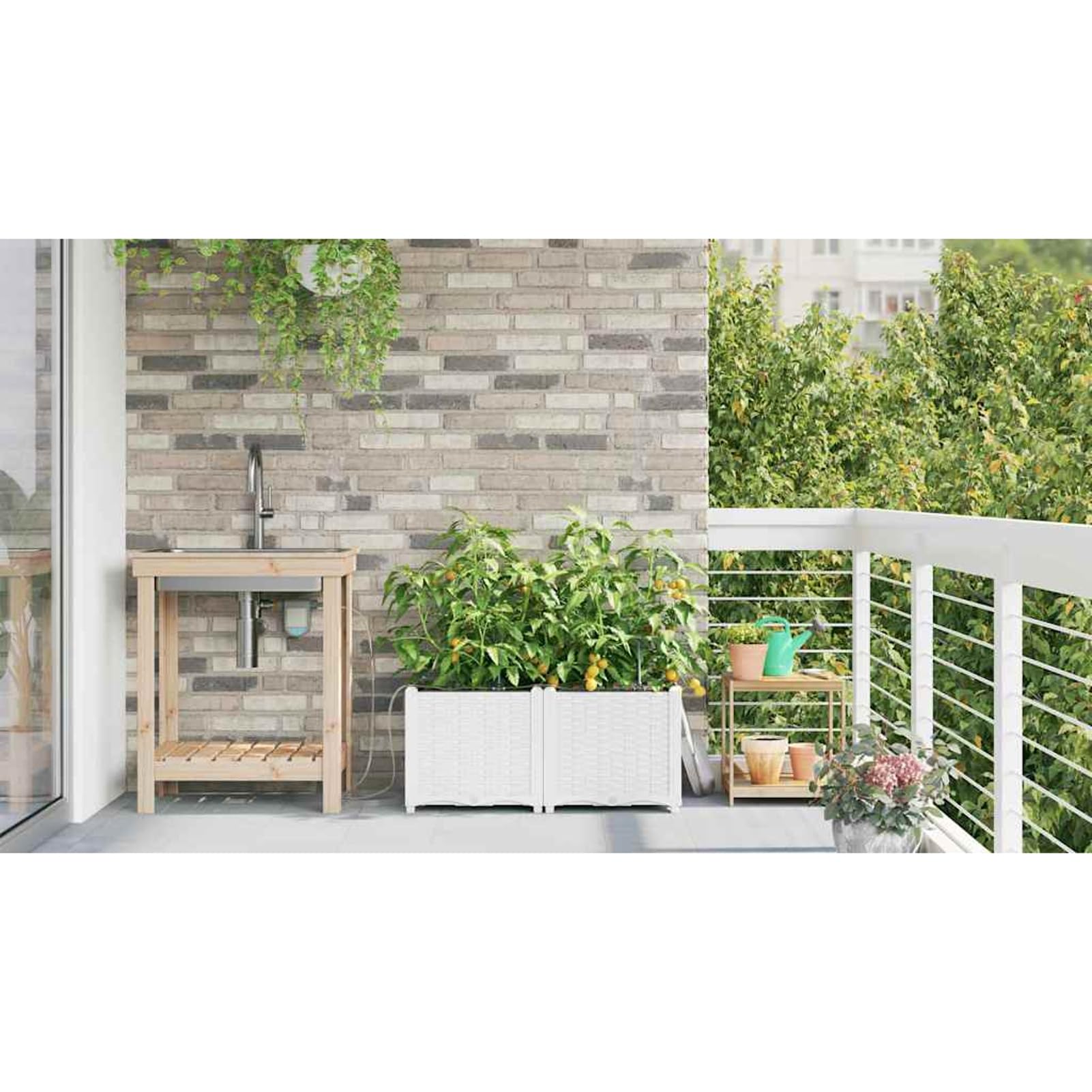 Gecheer Vaso da Giardino con Sistema di Irrigazione Automatica, 80 x 40 x 37,5 cm, Plastica, per Esterno, Ideale per Fiori ed Erbe
