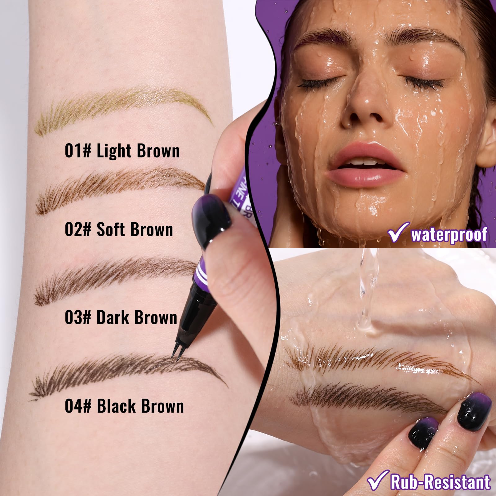 UCANBE Crayon Sourcils 2-en-1 Effet Microblading - Waterproof & Longue Tenue 24H - Stylo Sourcils Double Embout pour Tracé Poil à Poil Naturel - Pointe Fourchette Précise (Brun clair)