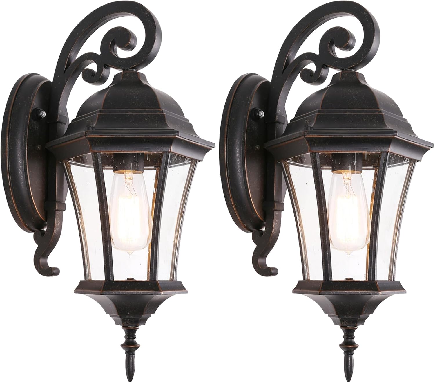 Dusk to Dawn Wall Light Outdoor 18” High, Antique Bronze Exterior Wall Lantern for with Clear Seeded Glass 2 Pack Porch Light Fixture for Garden and Yard, LMMS3601-DNS-2P