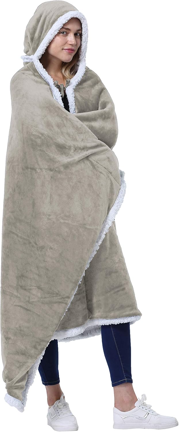 Catalonia Hooded Blanket Poncho | Wearable Blanket Wrap with Hand Pockets | Comfy Sherpa Fleece Throw Cape for Adults, Women Gift - Image 3
