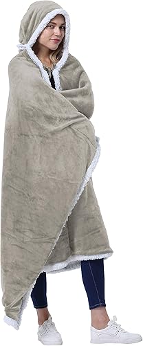 Miniatura 3 de Catalonia Poncho de Manta con Capucha  Manta Envolvente Usable con Bolsillos para las Manos  Cómoda Capa de Manta de Vellón Sherpa para Adultos,