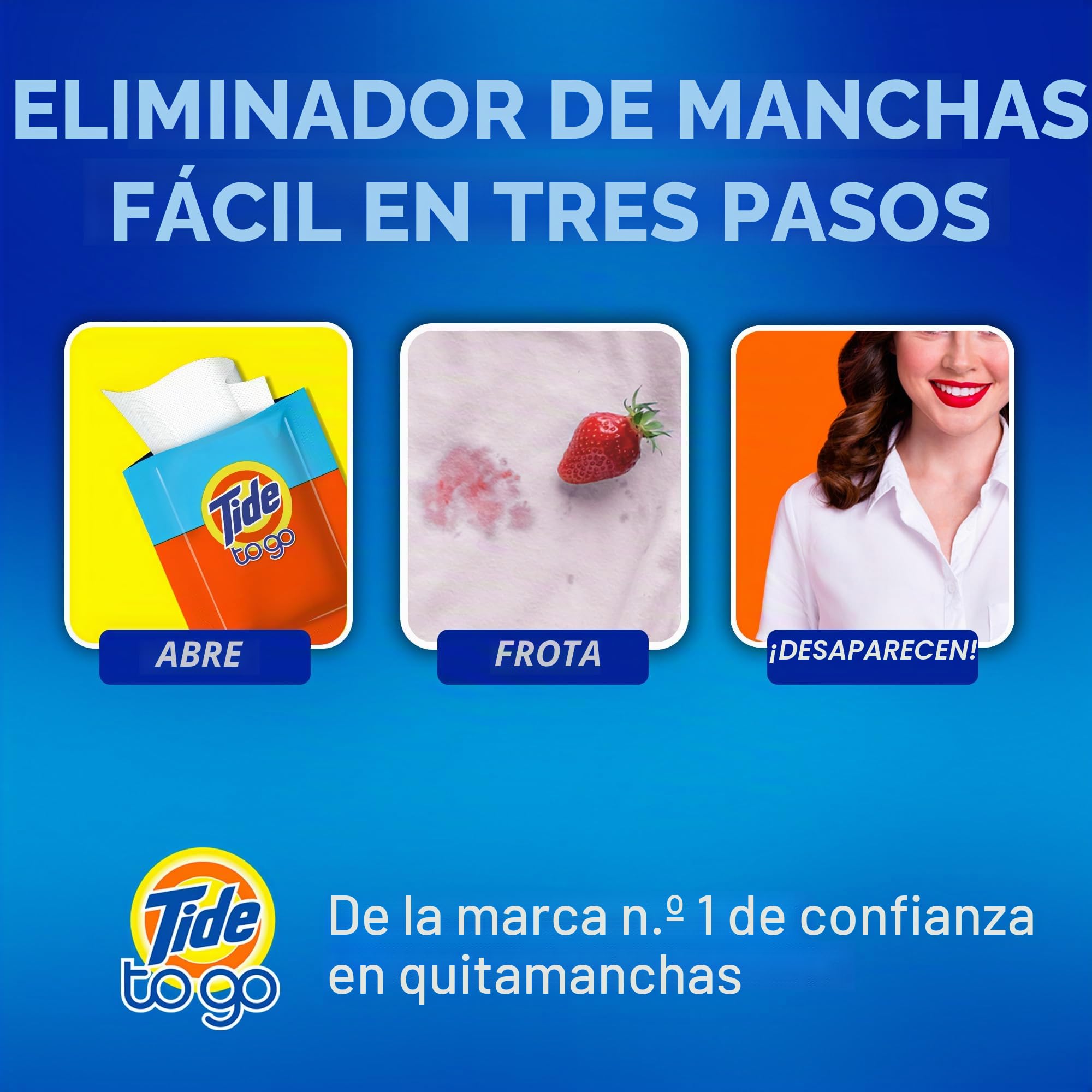 Quitamanchas Tide para ropa, toallitas Tide To Go, quitamanchas instantáneo para ropa, tamaño de viaje y bolsillo, 20 unidades