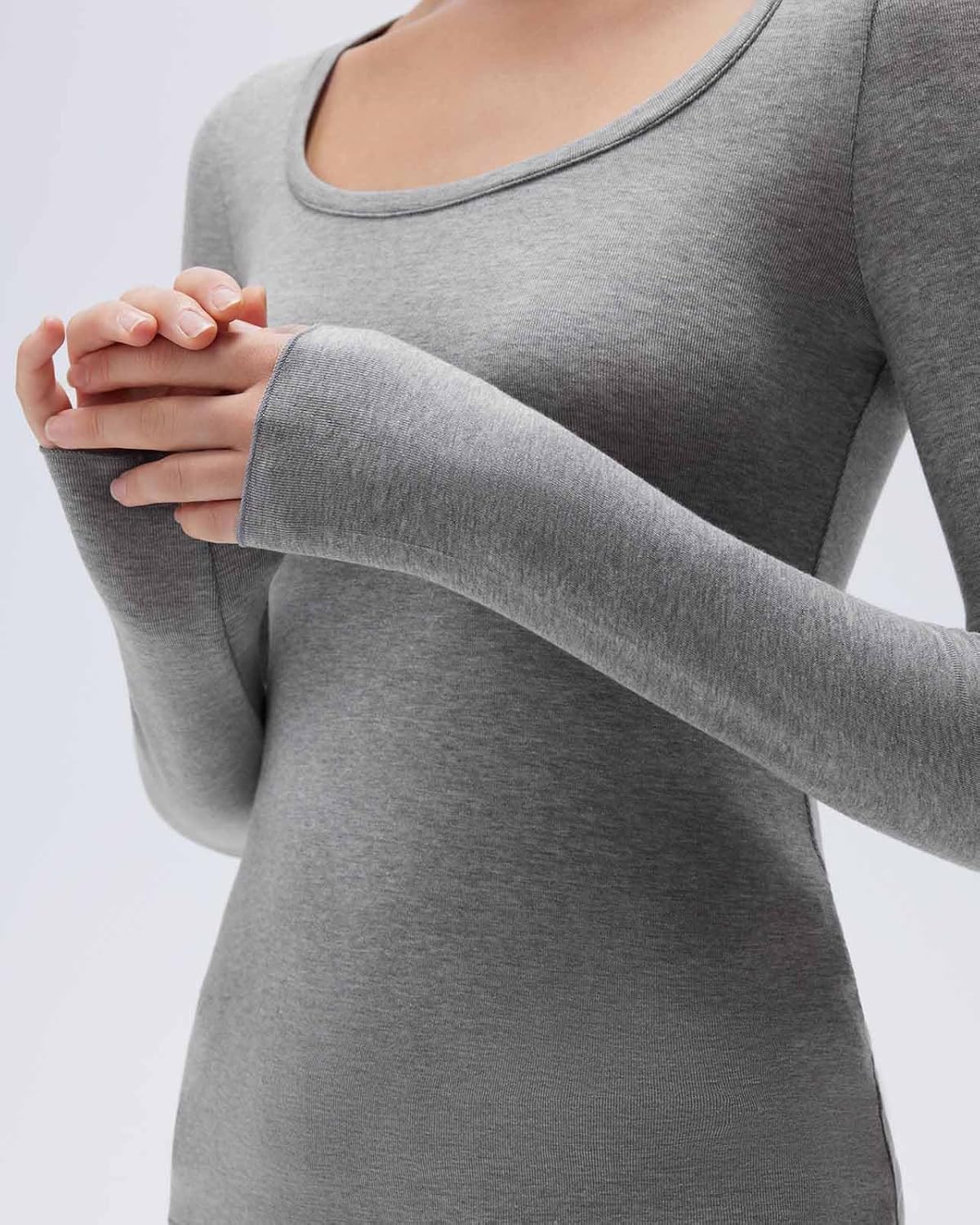 SUUKSESS Cloud Cashmere Women Scoop Neck Fitted Long Sleeve Shirt Basic Knit Tops - Image 4