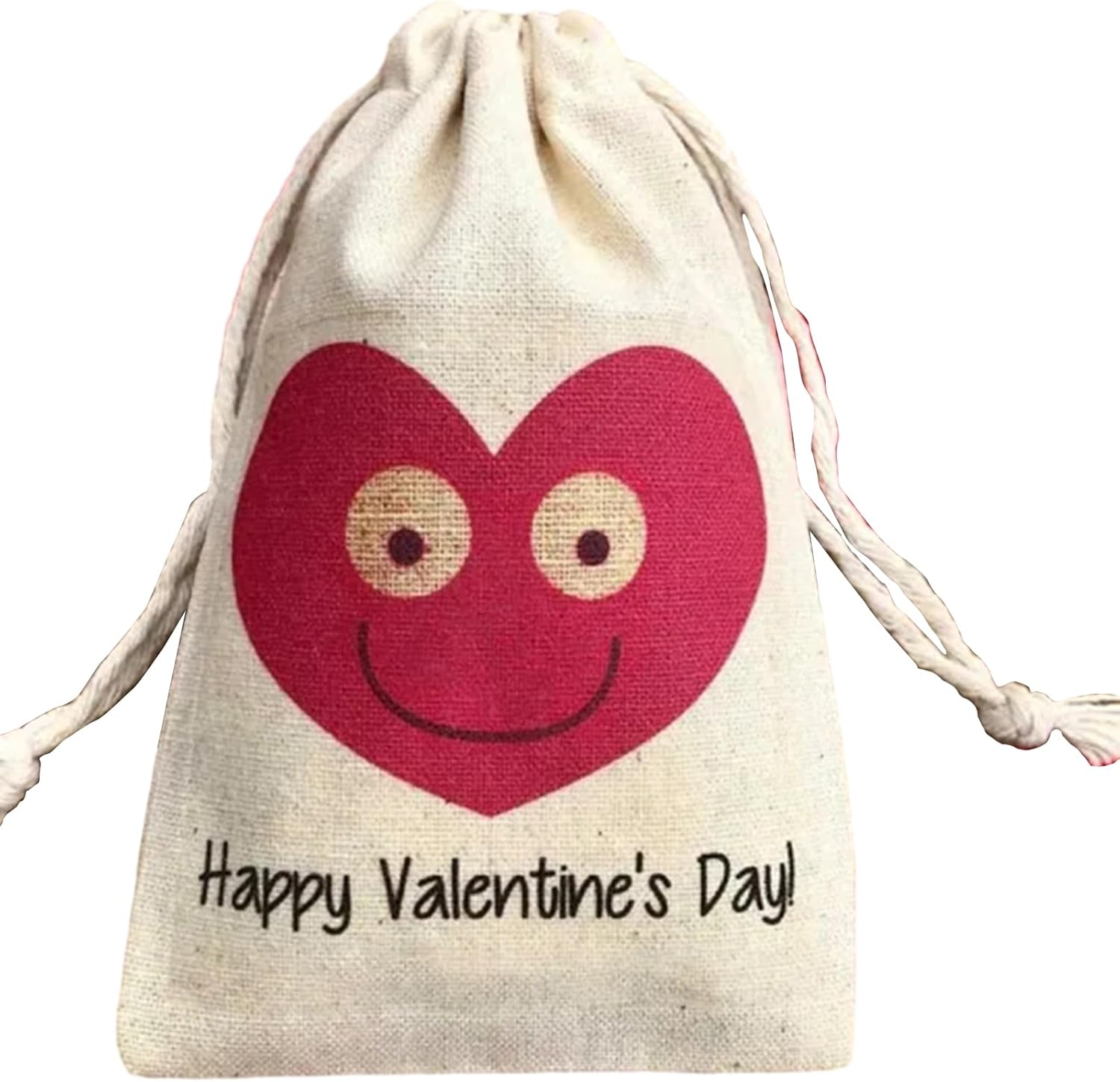 Valentine Heart Burlap Bags Day Treat Bag Fabric Valentine