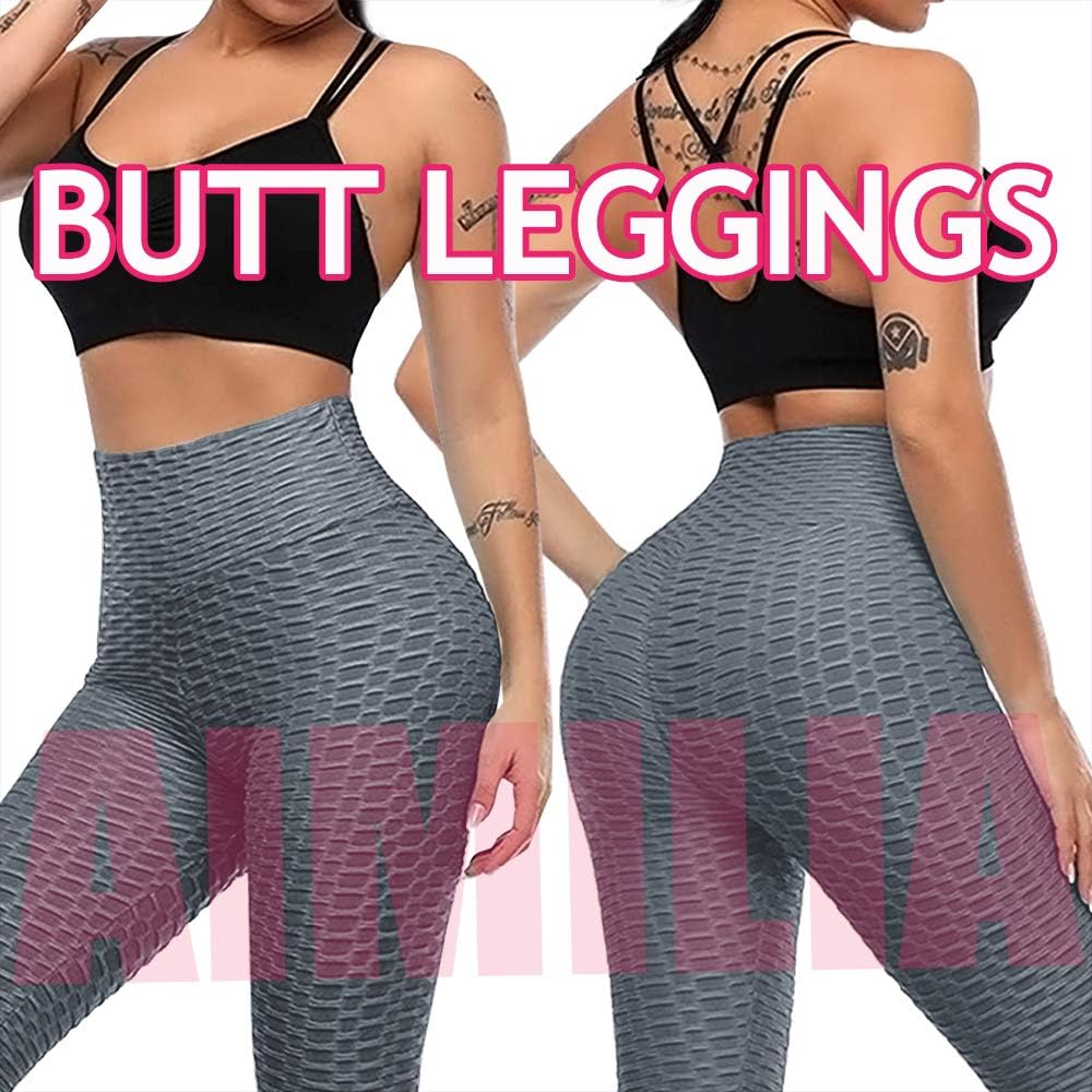 AIMILIA Butt Lifting Anti Cellulite Leggings for Women High Waisted Yoga Pants Workout Tummy Control Sport Tights