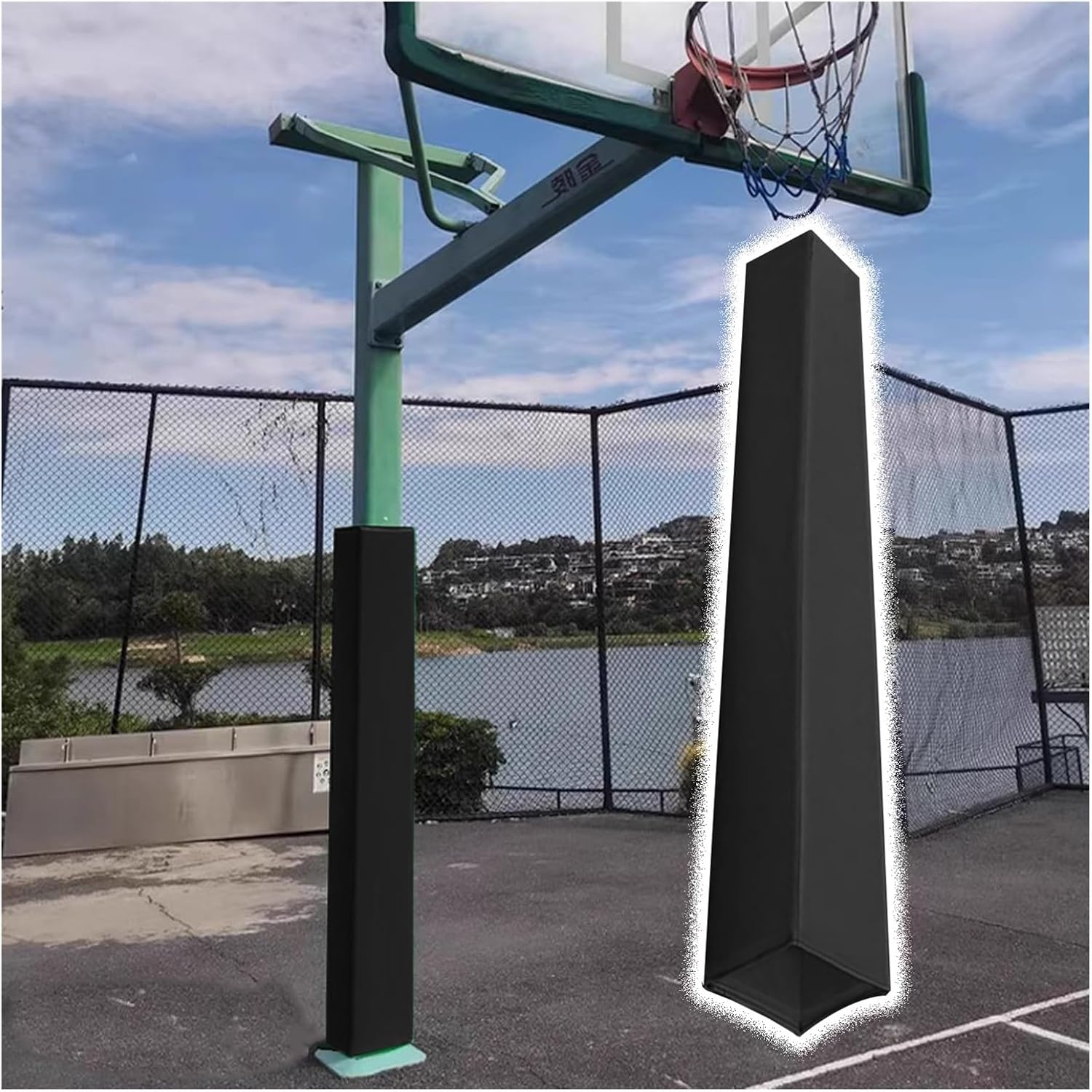 LZMZMQ Outdoor Basketball Pole Pad Replacement, Weatherproof Goal Pole Padding 48 60 71 84 inch Tall, Court/Playground Safety Pole Pads for Player & Kids Protection