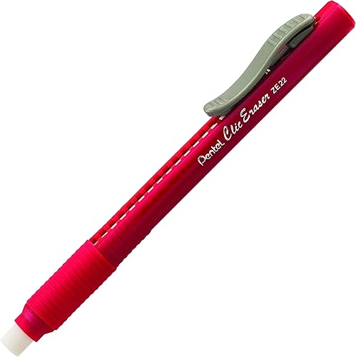 Miniatura 4 de Pentel Clic - Empuñadura de borrador, borrador retráctil, barril rojo, caja de 12 unidades (ZE22B)