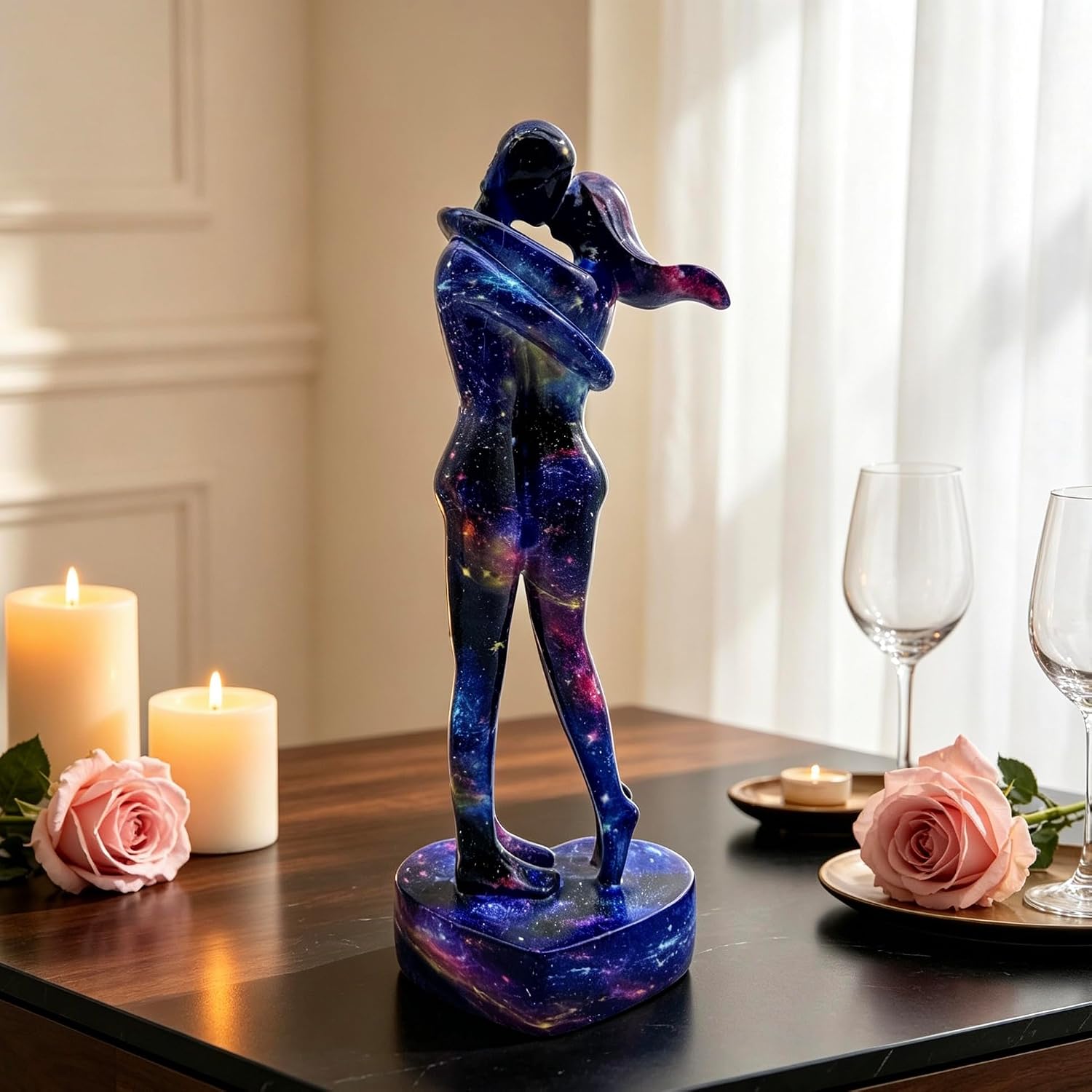 10.5 Inch Couple Sweethearts Lover Hug Kissing Statue Figurine Sculpture Resin Collectible Gifts for Office Home Decor Desk Accessories Decoration Figurines (Multicolor) image 5