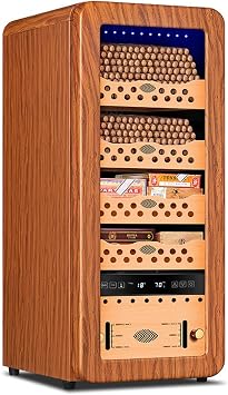 Cigar Humidors with Cooling, Heating & Humidity Control Electric Cooler Cigar Humidor Up to 500 Counts Cigars Cabinet with Cedar Wood Drawers & ShelvesColorBrown