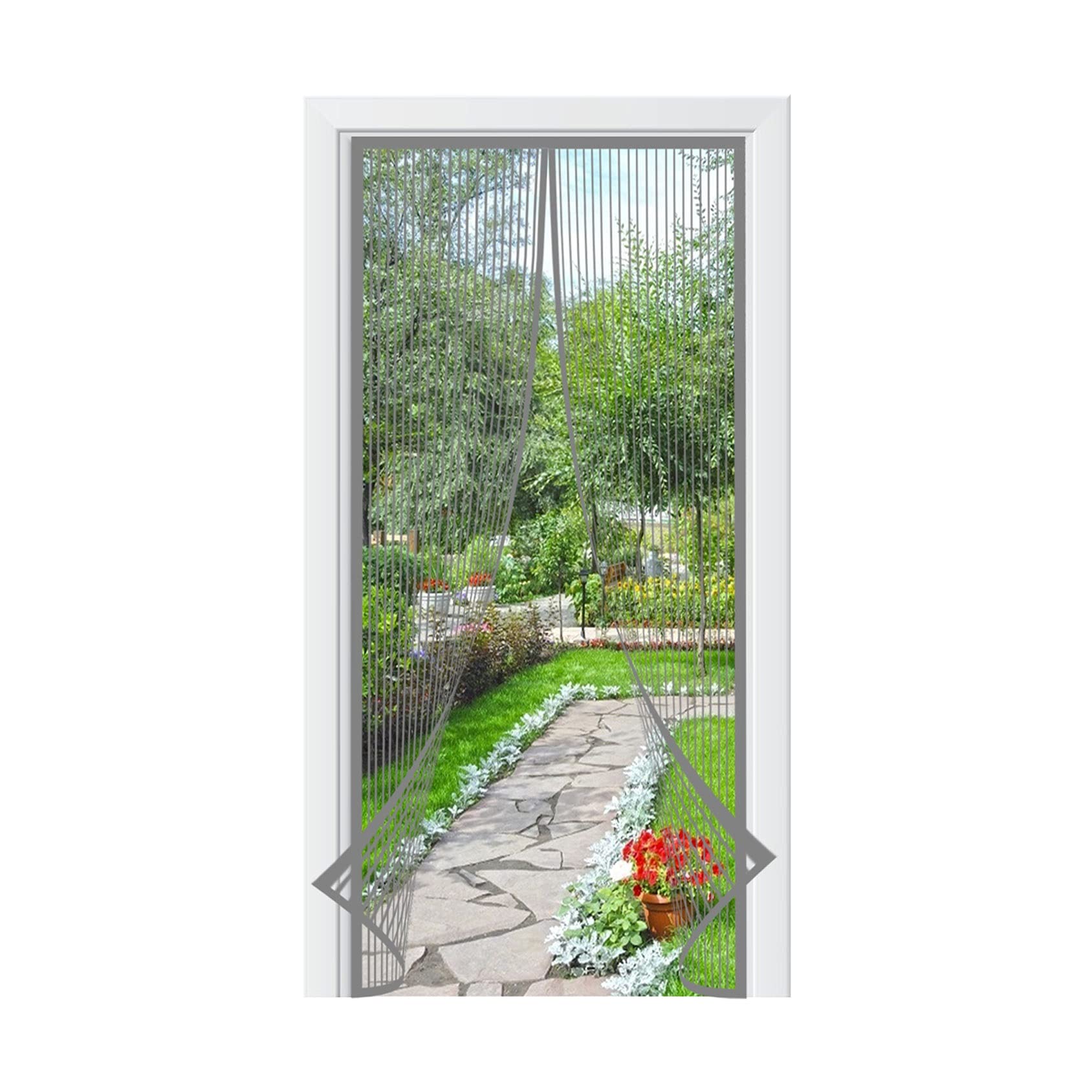 WEIZON Magnetic Fly Screen Door 90 x 200 cm Keeps Mosquitoes Out Toddler and Dog Friendly No Tools Required (Gray)