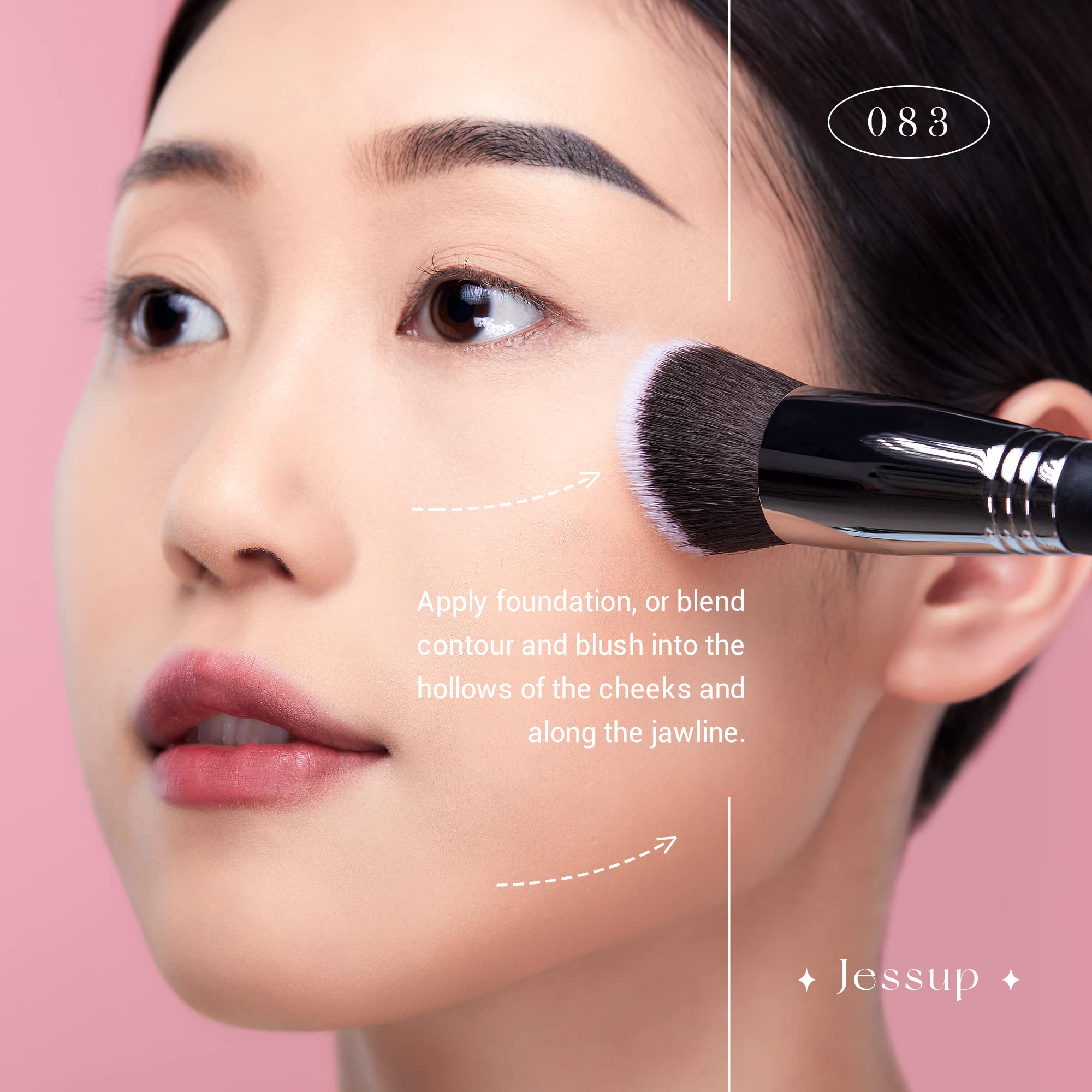 Jessup professionale pennello da trucco fondotinta faccia blush cosmetico capelli sintetici nero / argento1 pz B083-083