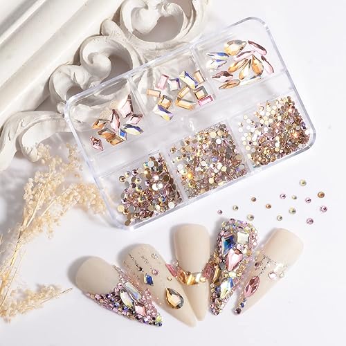 BAIYIYI Joyas de uñas para arte de uñas, perlas planas de 0.8 a 0.197in, tamaños mixtos, dijes de uñas dorados, plateados, diamantes de imitación,