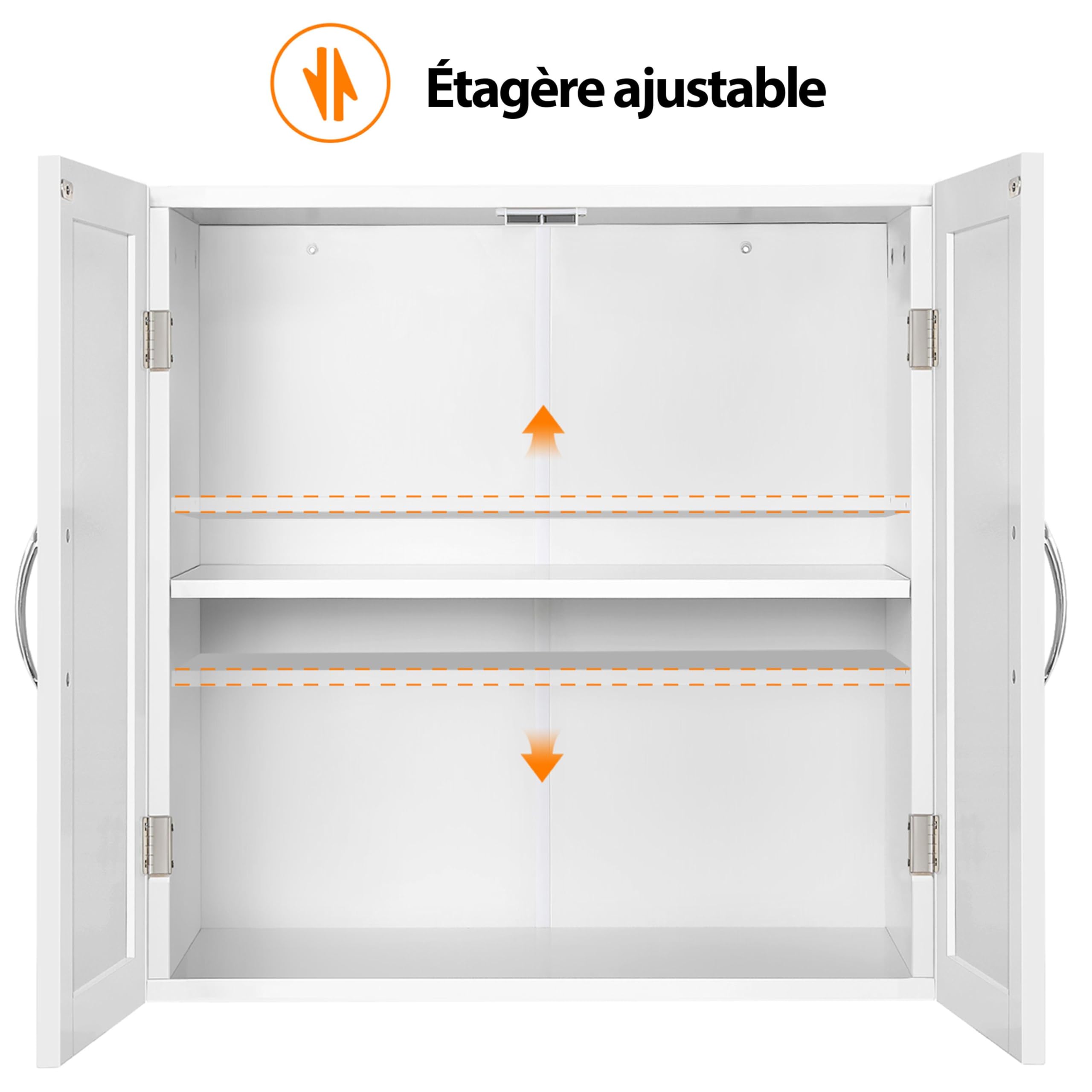 Yaheetech Placard Toilette Suspendu Armoire Murale Salle de Bain Blanc avec 2 Portes et Tablettes Réglables pour Cuisine Salon 60 x 30 x 60 cm