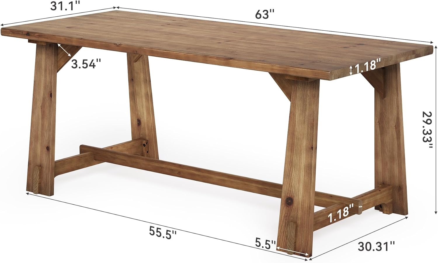 LITTLE TREE Solid Wood Dining Table for 6, 63-Inch Rustic Dining Room Tables, Wood Rectangular Kitchen Dinner Table for 4, Farmhouse Brown