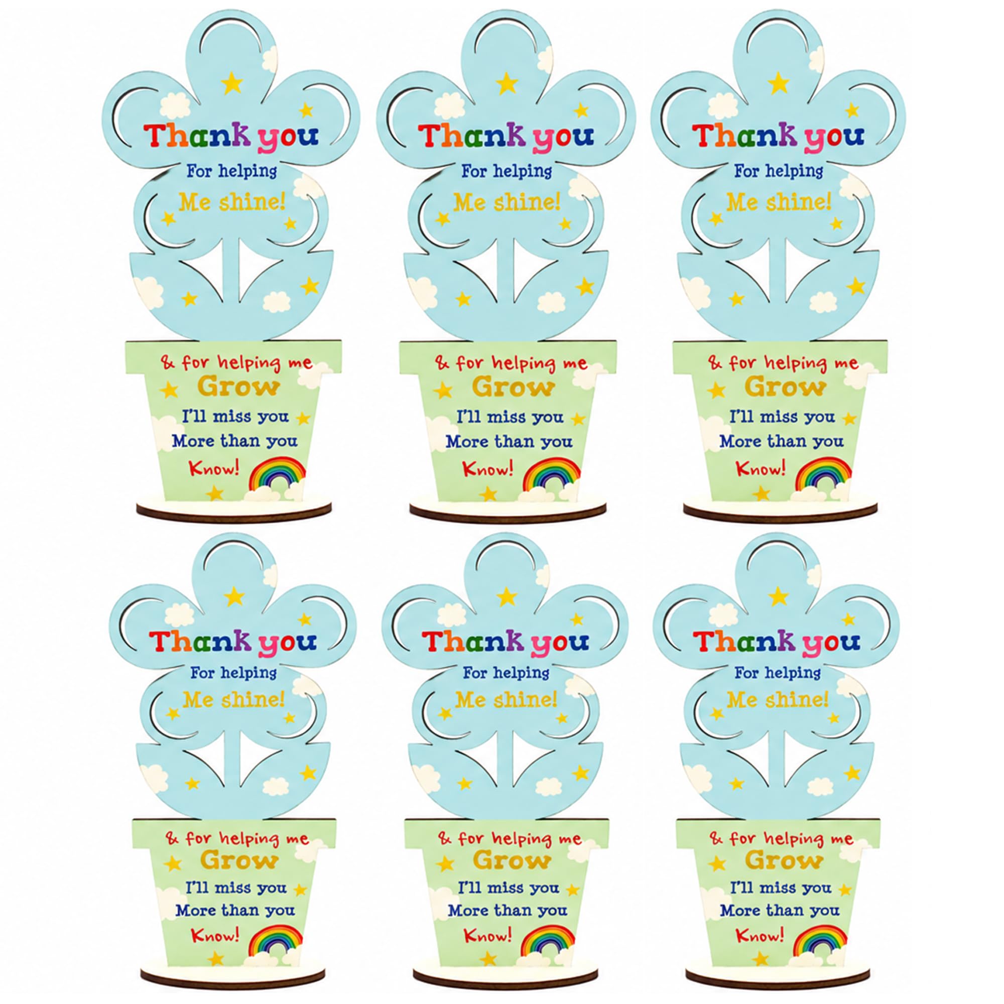 Red Ocean Teacher Thank You Gift Set of 6 Wooden Flower Plaques - End of Term Gifts for Teacher, Teaching Assistant, Nursery Teacher, Childminder & School Staff Appreciation Keepsake