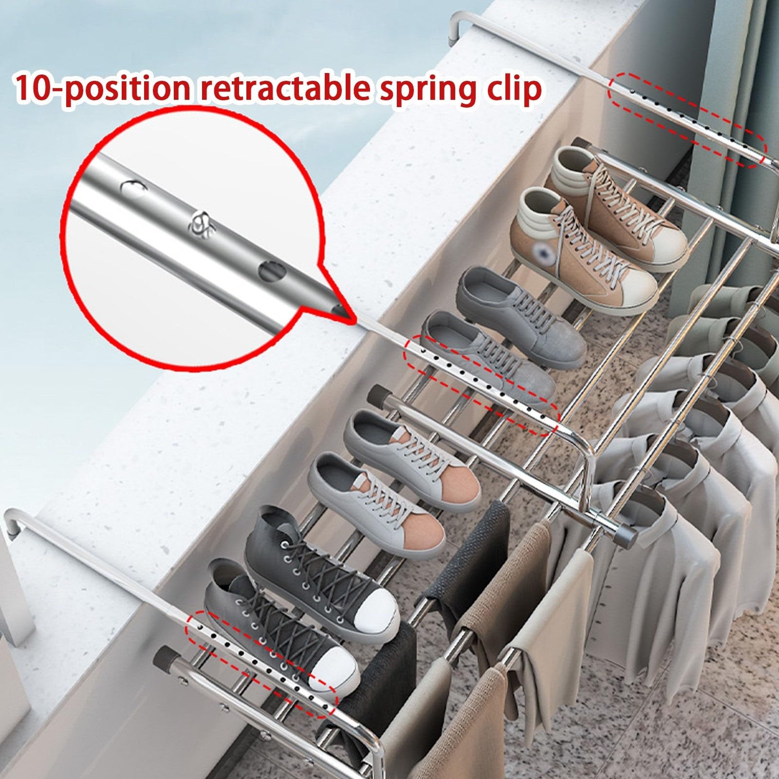 Inless - Stendibiancheria pieghevole da balcone, a parete, in acciaio, retrattile, per biancheria, scarpe, asciugamani, piante in vaso, soluzione salvaspazio