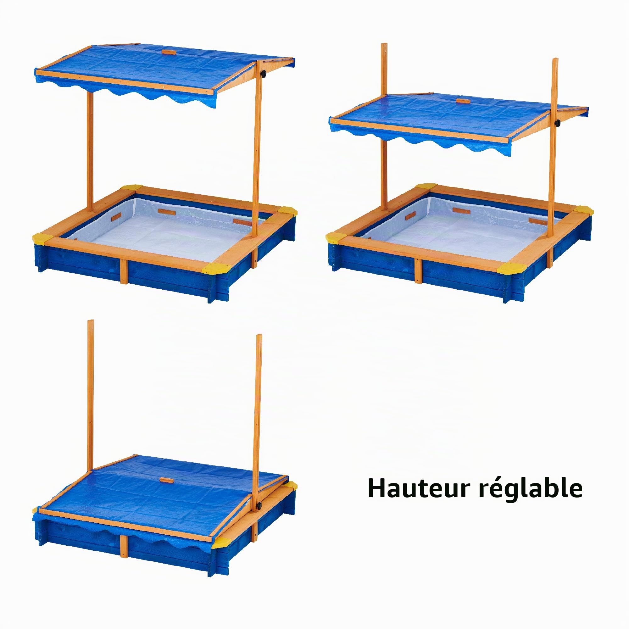 Teamson Kids en Bois Pigne de Sable avec Couvercle, Grand boîte de Sable extérieur avec Couvercle de canopée Rotatif pour Jardin extérieur, Hauteur réglable, bac à Sable pour Enfants | Été, D'extérieur
