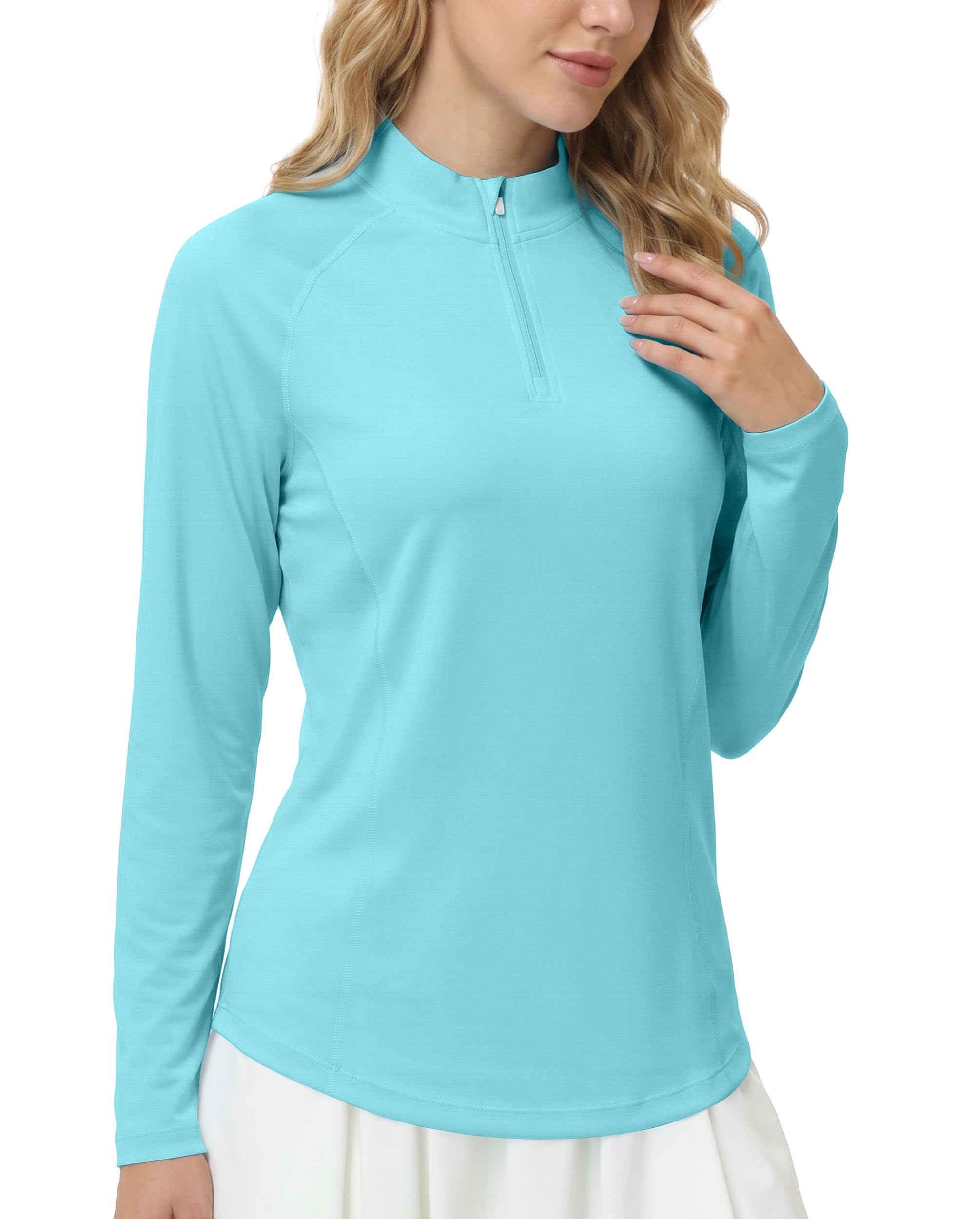 WISMBOX Damen UV Shirt Langarm, UPF 50+ 1/4 Reißverschluss für Laufen Golf | Quick Dry , Atmungsaktives Funktionsmaterial, schnell trocknend; 4-Wege-Stretch; für Outdoor-Sport und Sommeraktivitäten