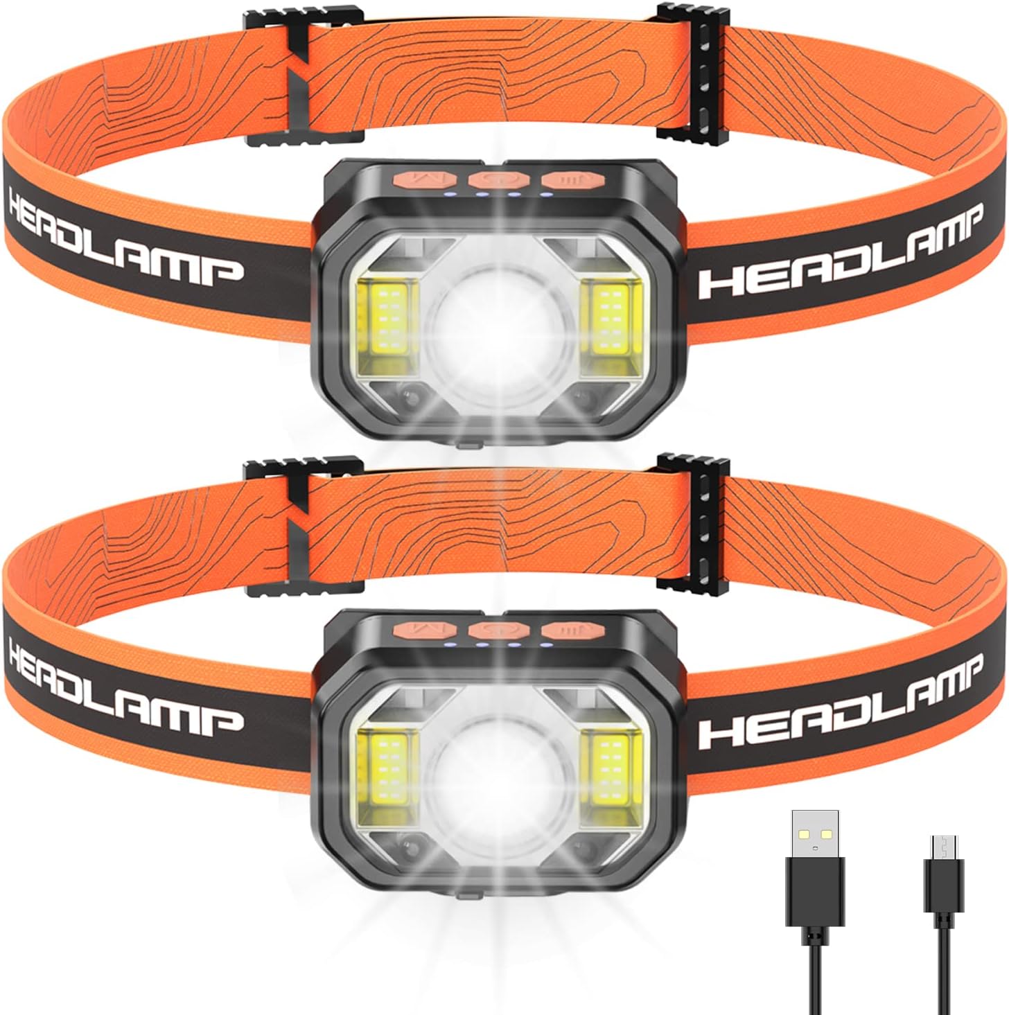 SOARAISE Headlamp Rechargeable LED Head Light 1200 Lumens Flashlight with White Red Light Bright Camping Lamp Motion Sensor Headlight Waterproof 2 Pack for Running Hunting Cycling