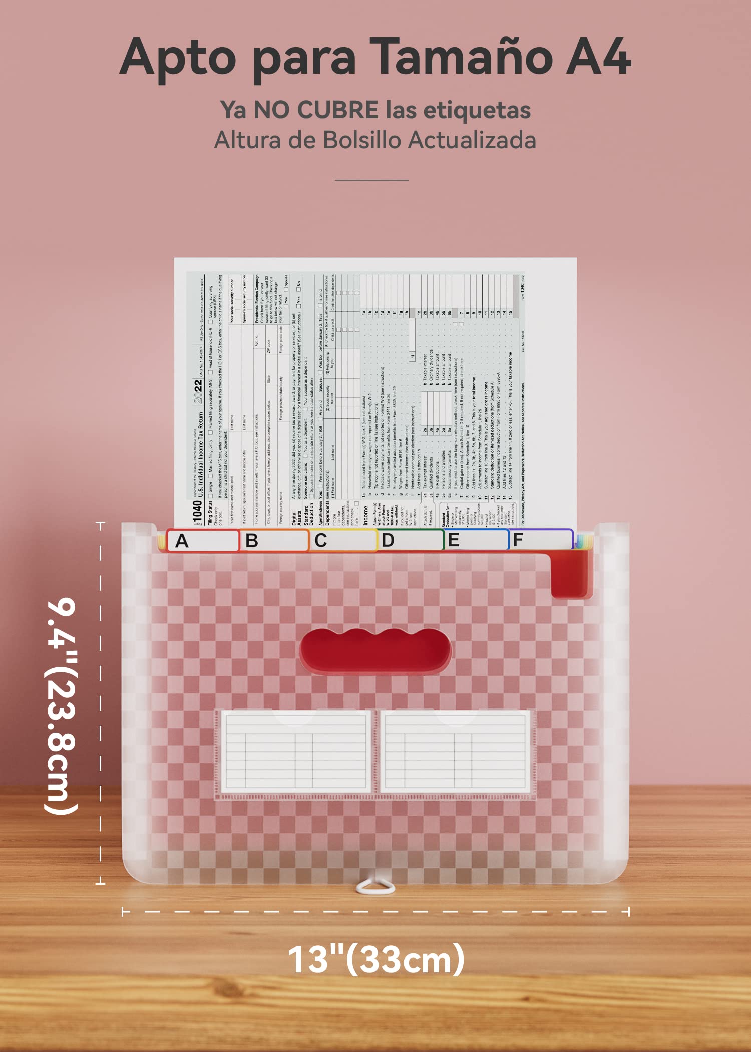 ABC life Carpeta Clasificadora de Acordeon 26 Bolsillos,A4 Carpetas Plastico Archivador con Patrón de Cuadrícula,Organizador Papeles Documentos Arcoíris,Extensible Maletin Archivadora(Rosado)