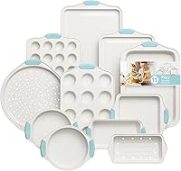 Vista 14 de Juego de 11 Piezas de Moldes Antiadherentes para Hornear, Juegos de Moldes Apilables, Moldes de Horno para Hornear con Asas de Silicona, Incluye