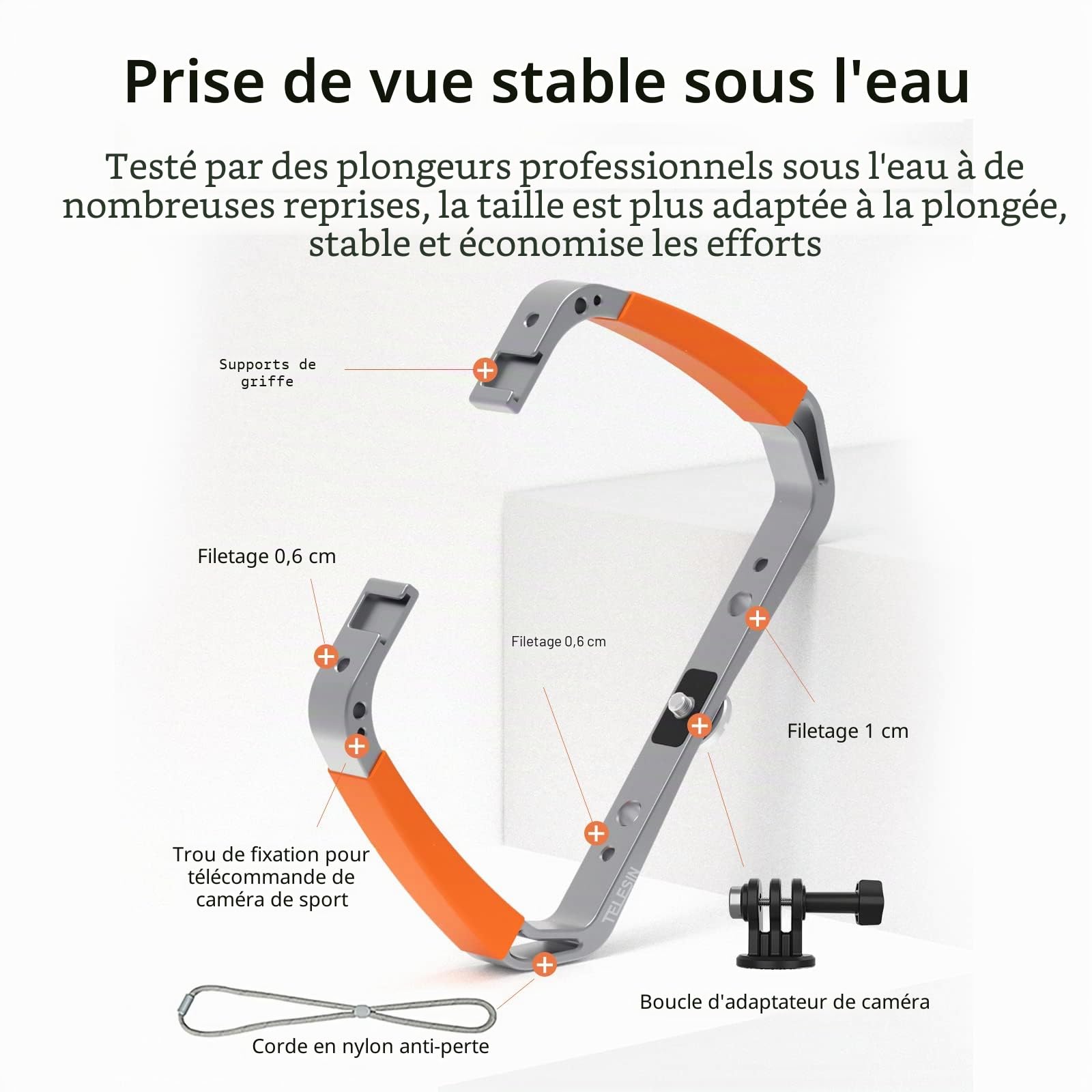 Support de Plateau à Double Bras en Alliage d'aluminium pour stabilisateur de Plate-Forme de plongée pour GoPro Hero 11 10 9 8 7 6 Insta360 One DJI Action 2 caméra