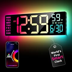 Smart Digital Wall Clock with App Control 16 5 Large RGBIC Wall Clock with Multiple DIY Color and