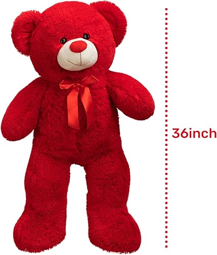 Miniatura 5 de Enorme oso de peluche gigante con lazo de cinta roja para el día de San Valentín, regalo para novia y niños, 36 pulgadas, rojo