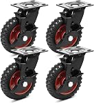 5 Roues de roulettes d'extérieur robuste de pouce 4, Grandes roulettes en caoutchouc robuste avec freins, roulettes pivotantes en plaque de qualité industrielle 1080 LBS avec Knobby Tread pour Workbench, Panier, Coop poulet