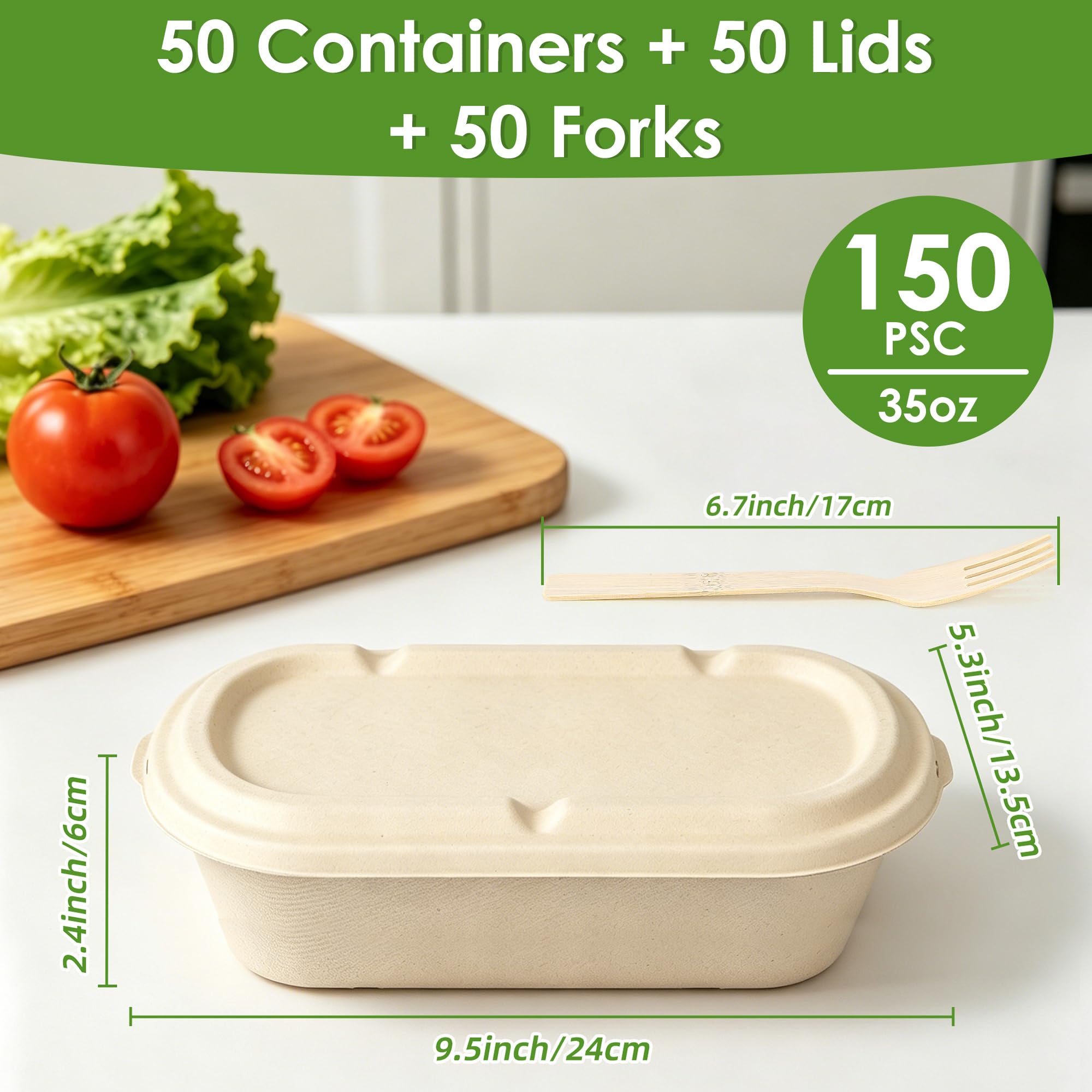 35oz Sugarcane Pulp Meal Prep Containers Gallery Image
