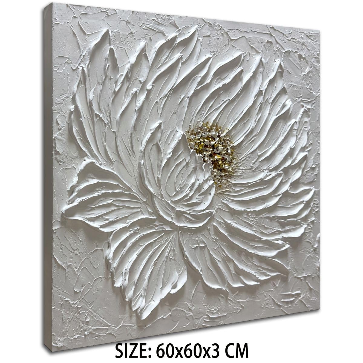Slyart Handmade White 3D Floral Canvas Wall Art 24x24 Inches Abstract Flower Paintings Modern Contemporary Texture Wall Art White Artwork for Home Decorations