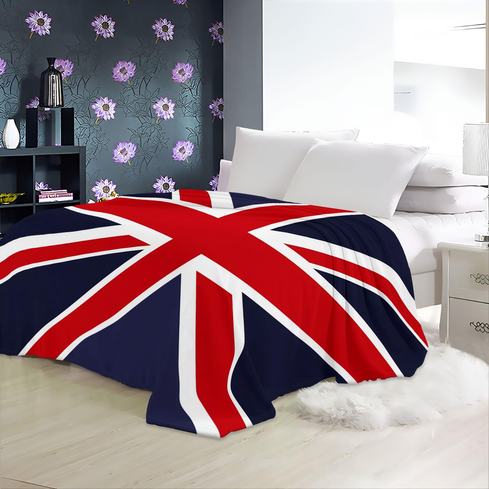 Einfache Union Jack-Flagge Bedruckte Weiche Wolldecke 150 x 200 cm Warme und Bequeme, atmungsaktive Flanell-Fleecedecke Blau und Rot Für Die Inneneinrichtung Kinder Erwachsene Matratze Sofadecke