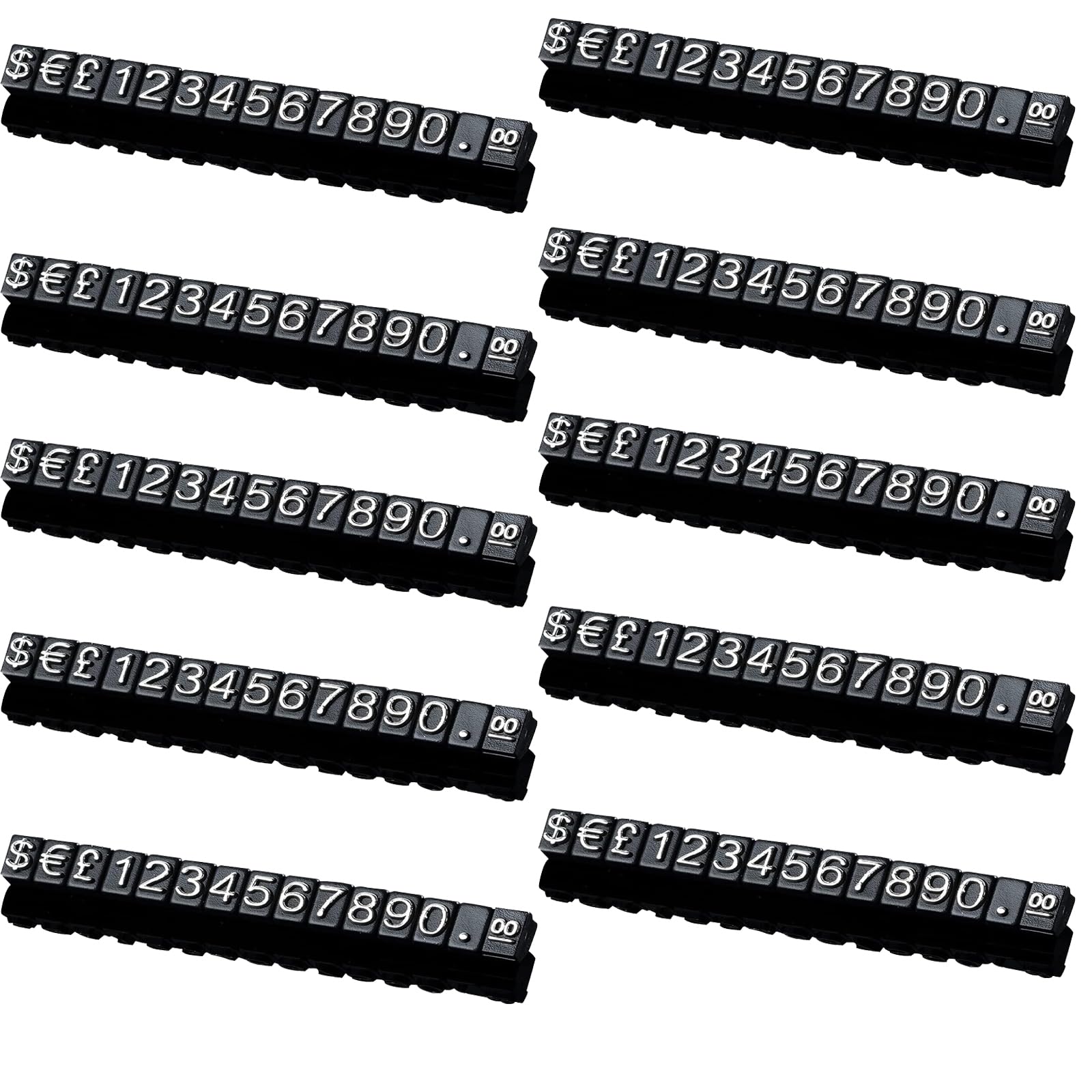 Unifizz Digital Price Tag, 5mm Height Counter Commodity Price Label Tag, £ € $ Arabic Number Price Display Board, Black Base White Word 10 PCS