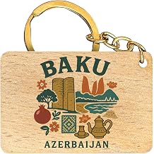 Baku Azerbaijan Keepsake Souvenir Flat Wood Keychain 1.5 x 2.5