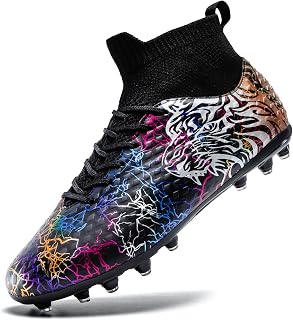 ZGWULZNGL Youth Soccer Cleats Boys Girls High-Top Football Shoes - Anti-Slip Rubber Sole, Ankle Support for Kids Training