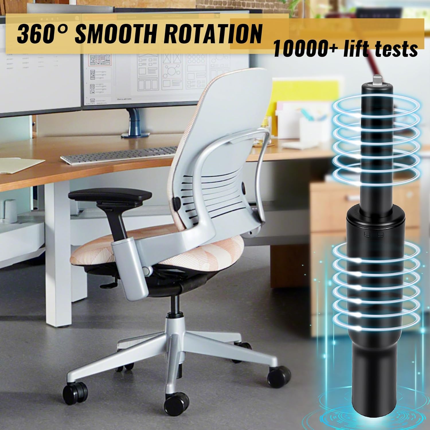 Office Chair Cylinder Replacement for Steelcase Leap V2 Office Chair, 4.5" Height Adjustment, 350N Load Capacity, Black