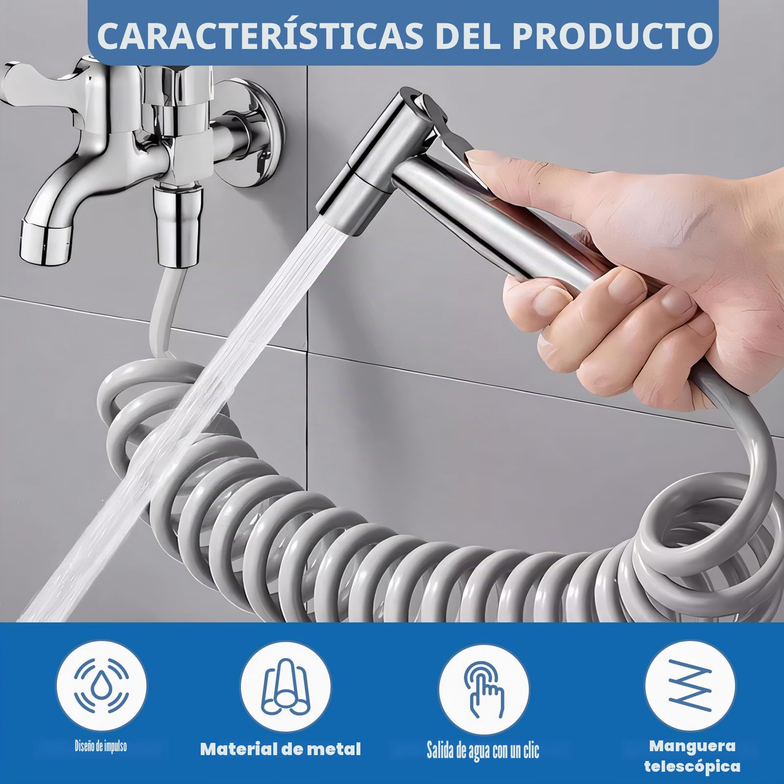Ducha Bidet Acero Inoxidable, Grifo Portatil para WC Kit Ducha de Lavabo, con Soporte, Adaptador y Manguera WC 2m, Inodoro pulverizador de bidé de mano con gancho