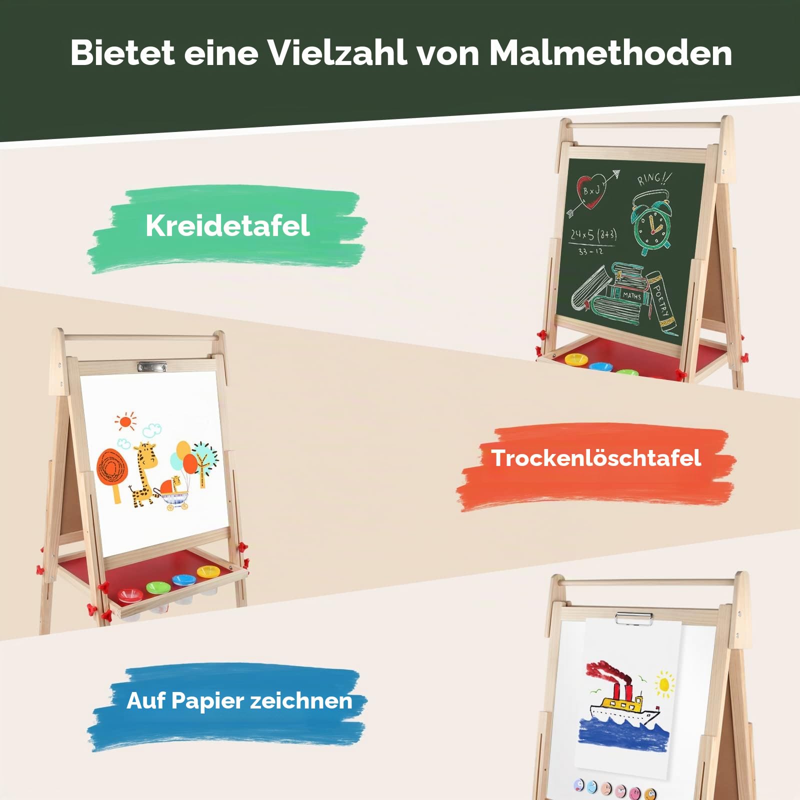 kramow Kinder Tafel und Doppelseitige Staffelei, Magnettafel für Kinder, Kreatives Lernen, Pädagogisches Geschenk für Jungen und Mädchen über 3 Jahre