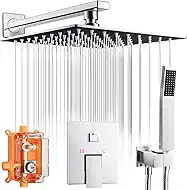 Shower Faucet Set,10 Inch Rainfall Shower System with Handheld Combo,Wall Mounted Luxury Rain Shower Set with Rough-in Valve and Trim Kit,Silver