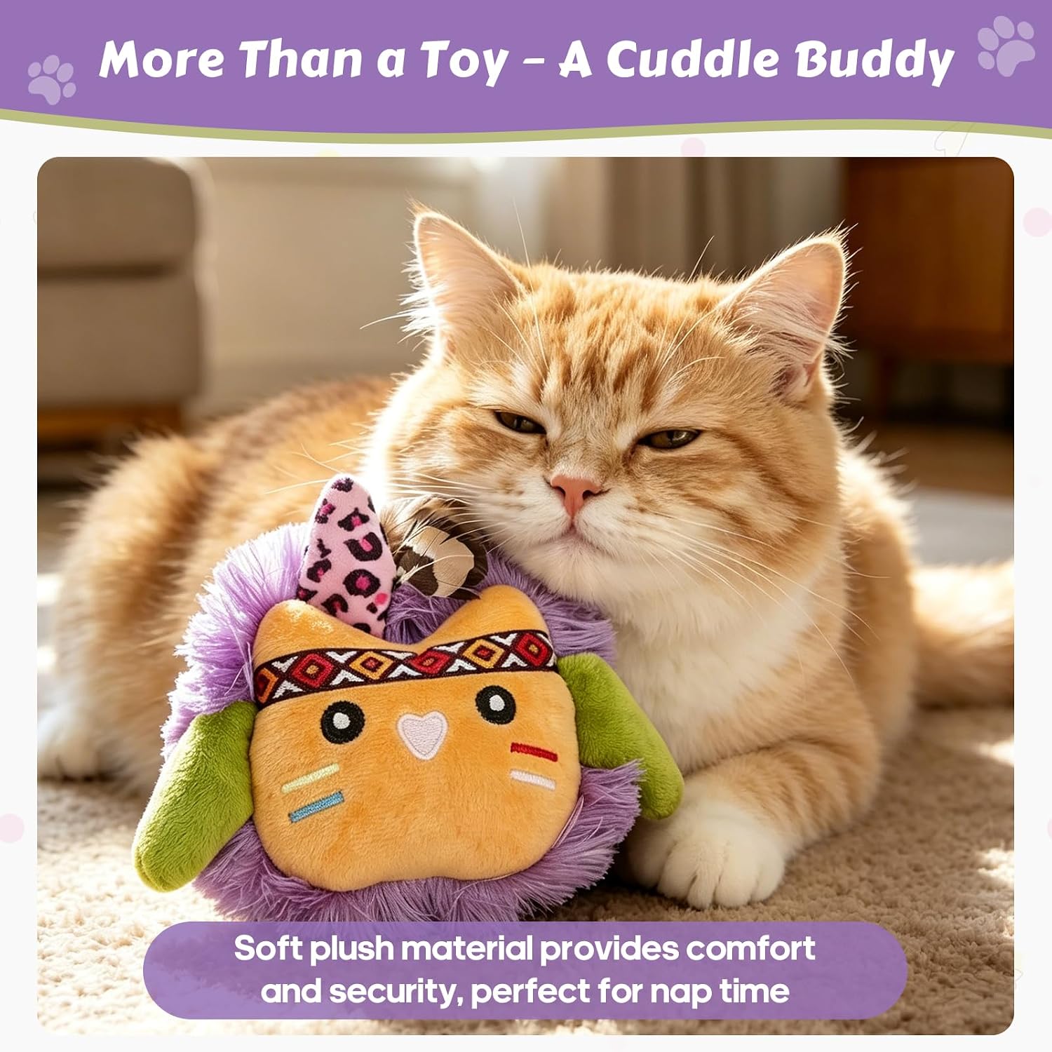 Catnip Interactive Cat Toys Plush Feather Indoor Cats Anxiety Relief (Cat) image 4