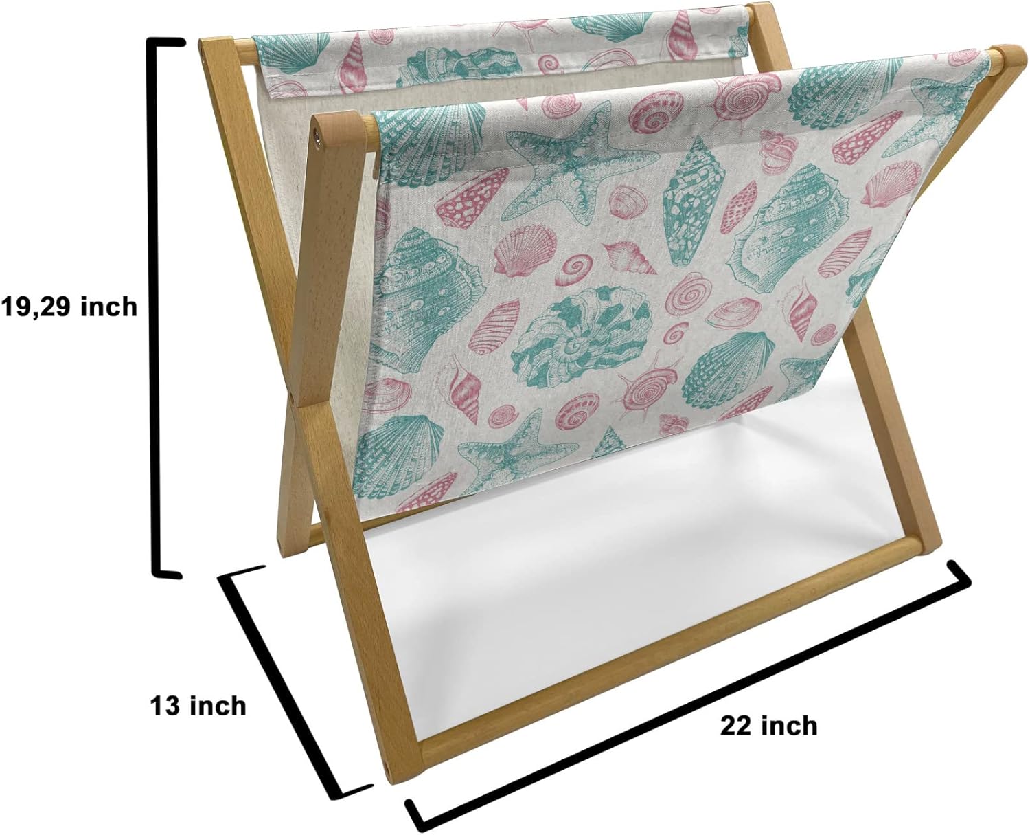 Lunarable Underwater Magazine and Book Holder, Various Kinds of Seashells Aquarium Vintage Animals Aquatic Life, Floor Rack Decor for Interior of Home & Office, 22" x 19", Mint Green Coral Cream
