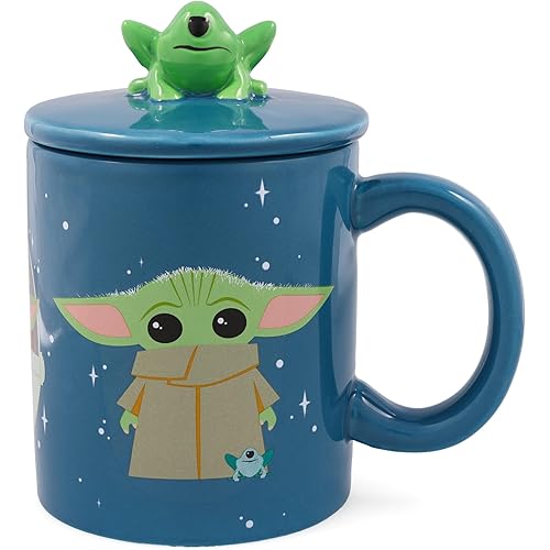 Silver Buffalo Star Wars The Mandalorian Grogu Ceramic Mug with Sculpted Frog Lid, 18 Ounces