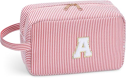 Etercycle A-Z - Bolsa de maquillaje con inicial personalizada, bolsas de maquillaje de viaje grandes, bonita bolsa de felpilla rosa con letras,