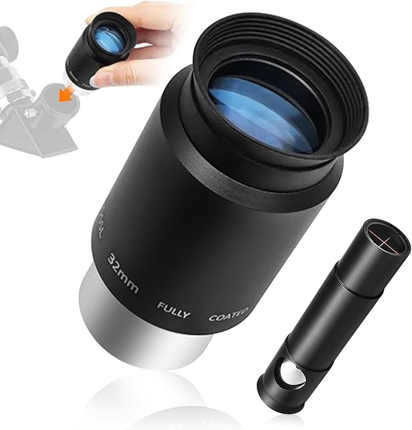 Astromania 1.25Inch Metal Collimating Cheshire Eyepiece Without Laser for Newtonian Reflector Telescope - Long Version - Bundle with - 1.25" 32mm Plossl Telescope Eyepiece