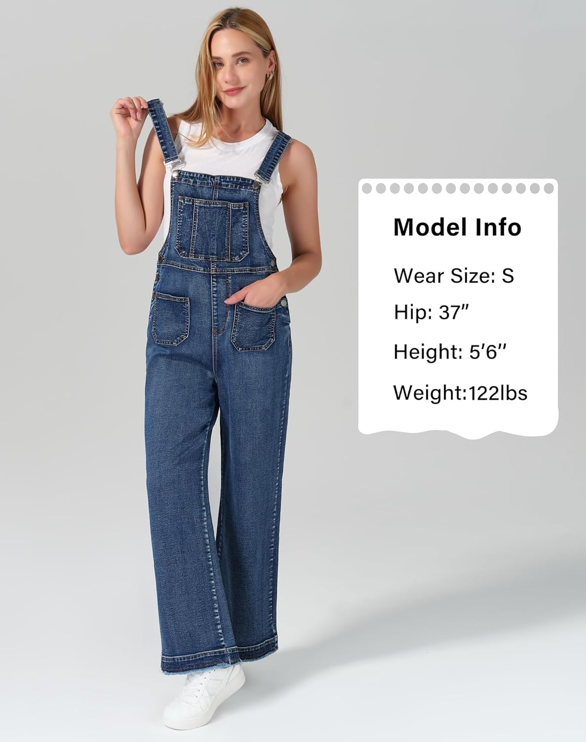 roswear Women’s Denim Overalls Loose Fit Stretchy Baggy Overall Bib Wide Leg Casual Jean Jumpsuits - Image 4